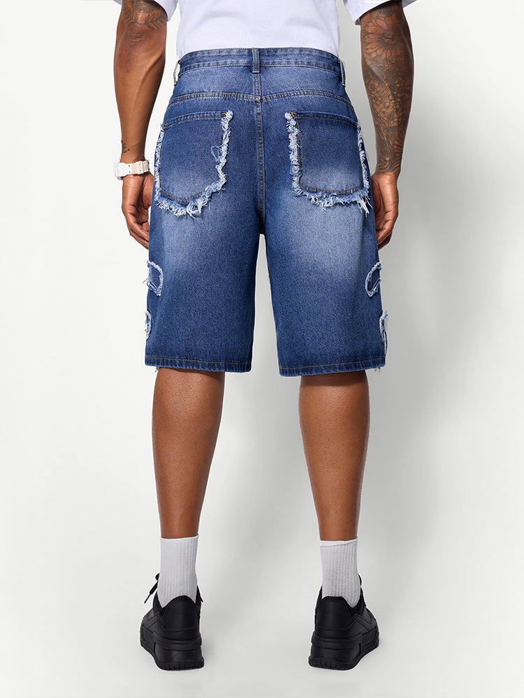 Distressed Fringe Jeans Shorts