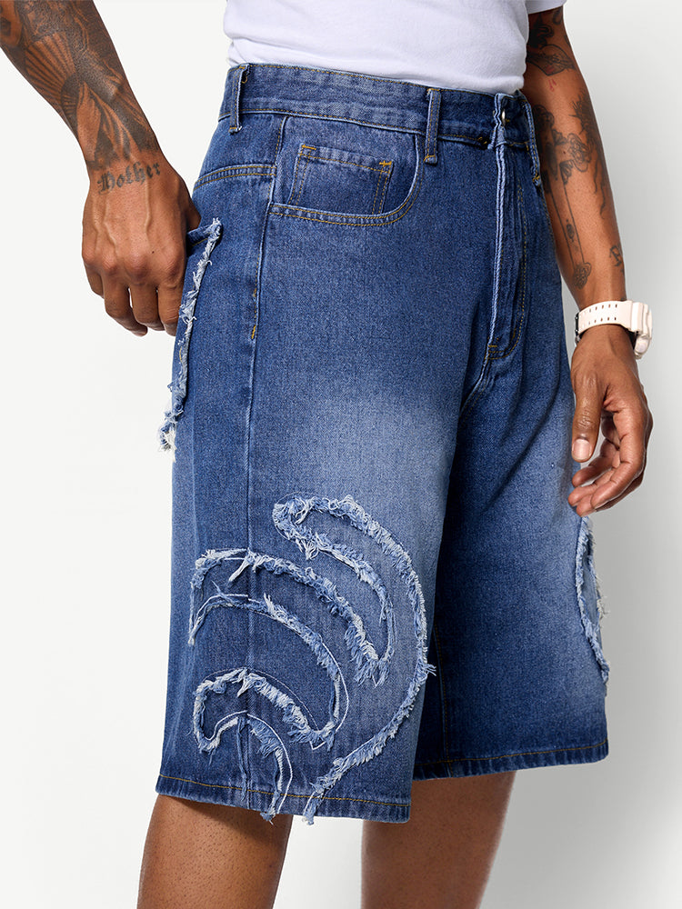 Distressed Fringe Jeans Shorts